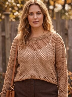Reitmans Open Knit Crochet Sweater Slouchy Loose Mesh Quiet Luxury Coastal Boho